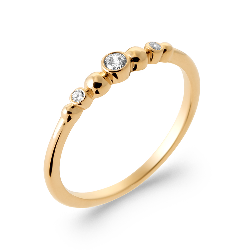 Bague argent finition or jaune 18 carats, zircons incolores