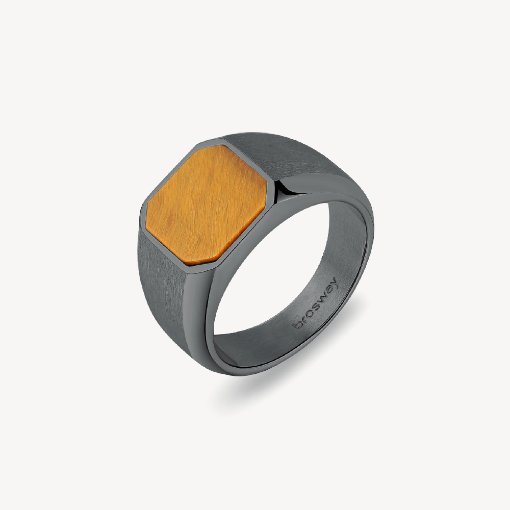 Black stainless steel signet ring with tiger's eye - BIK131-11.5 - Brosway Italia