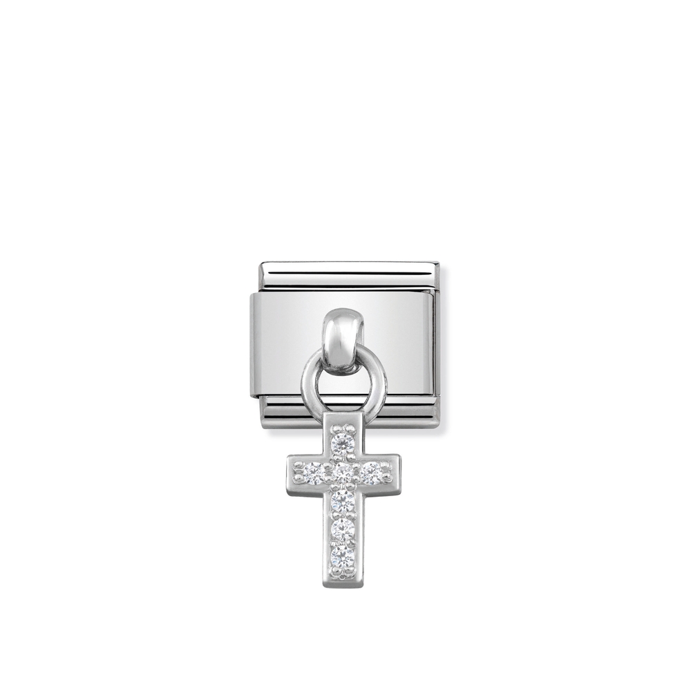 Maille classique croix, acier inoxydable, argent, zircons incolores - 33180004 - NOMINATION