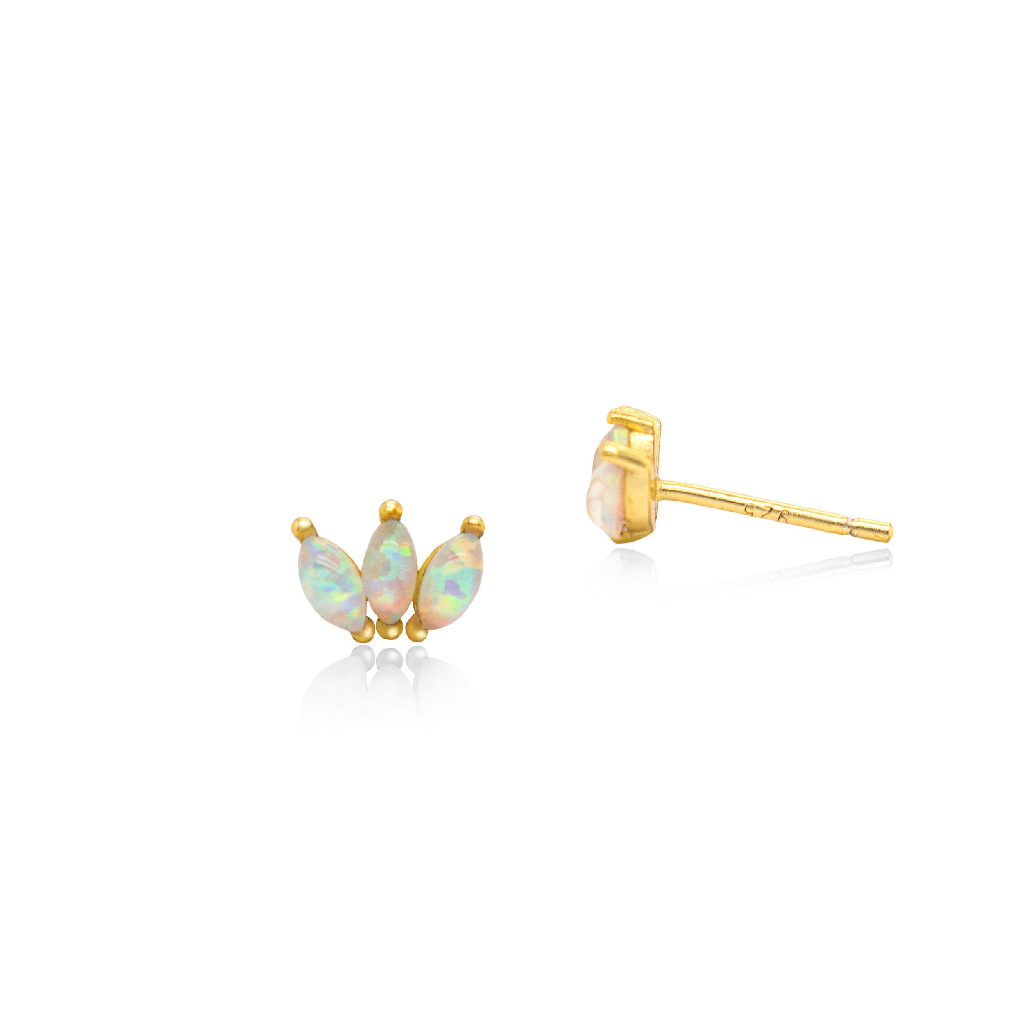 Boucles d'oreilles fixes argent finition or jaune, opales - ST-1525-G - Exclusivités