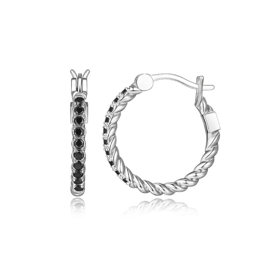 Anneaux argent rhodié, zircons noirs - R2LCLLGH0J - Elle Anneaux argent rhodié, zircons noirs - R2LCLLGH0J - Elle