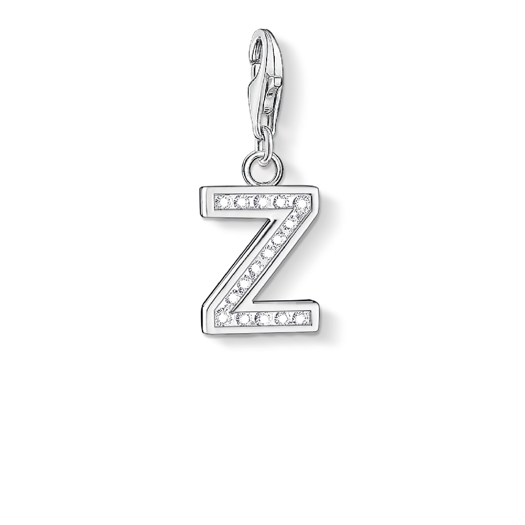 Charm lettre Z, argent, zircons incolores Charm lettre Z, argent, zircons incolores