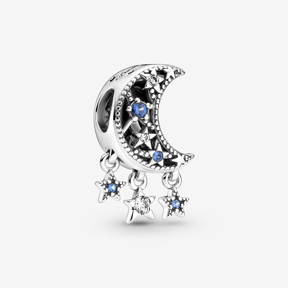 Bille étoile et croissant de lune, argent, zircons incolores et cristal bleu - 799643C01 - Pandora