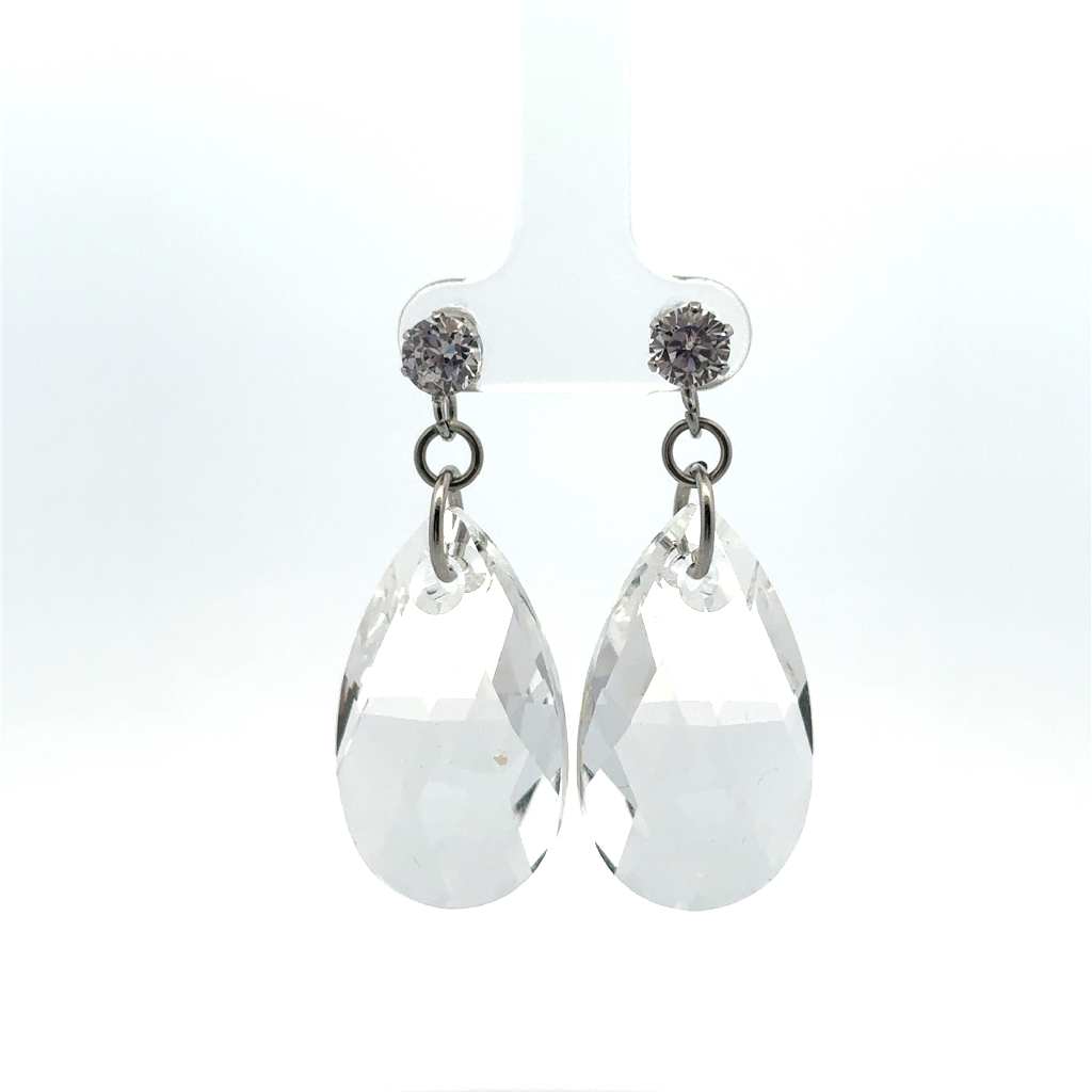 Boucles d'oreilles pendantes acier inoxydable, cristaux et zircons incolores - 171-ER8161 - Steelx