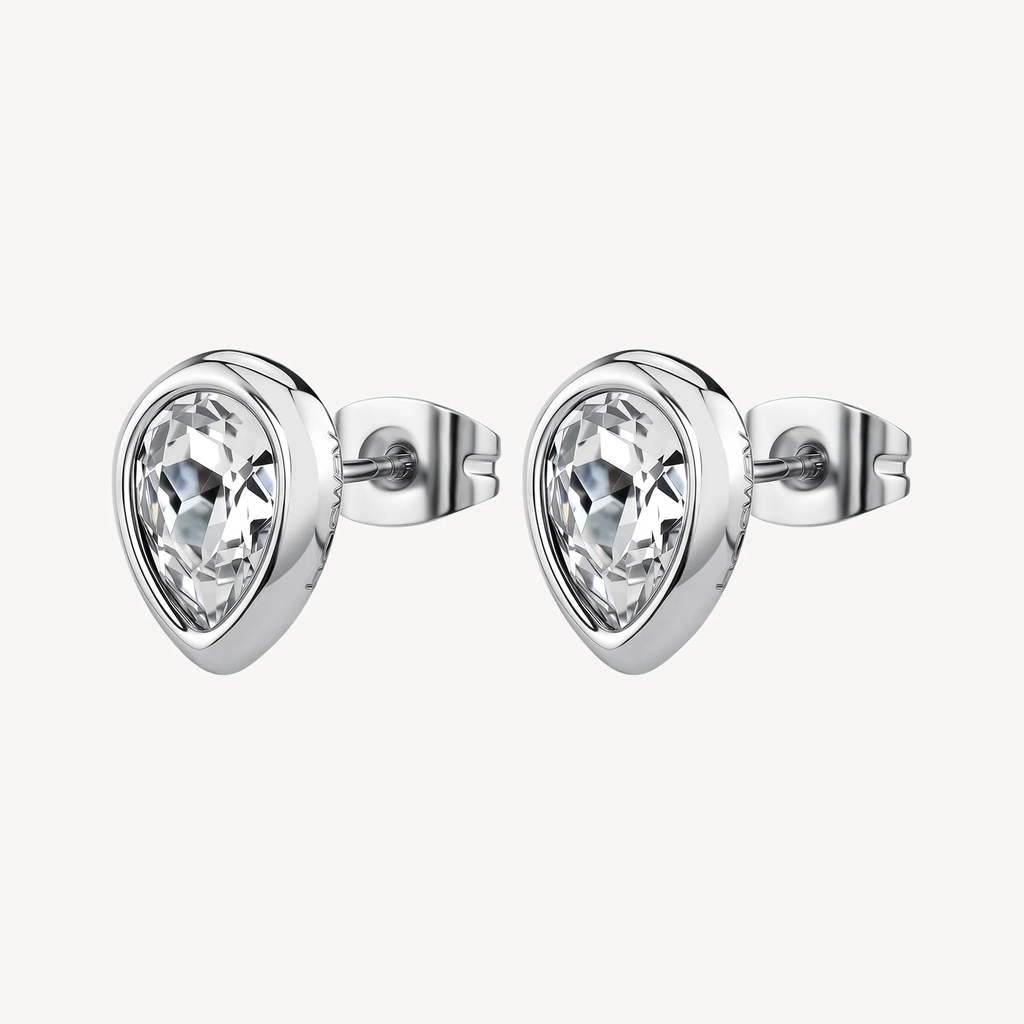 Boucles d'oreilles fixes Symphonia, acier inoxydable, zircons incolores