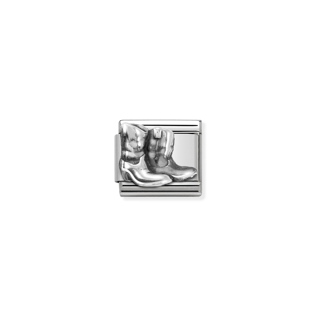 Maille classique bottes de cowboy, acier inoxydable, argent