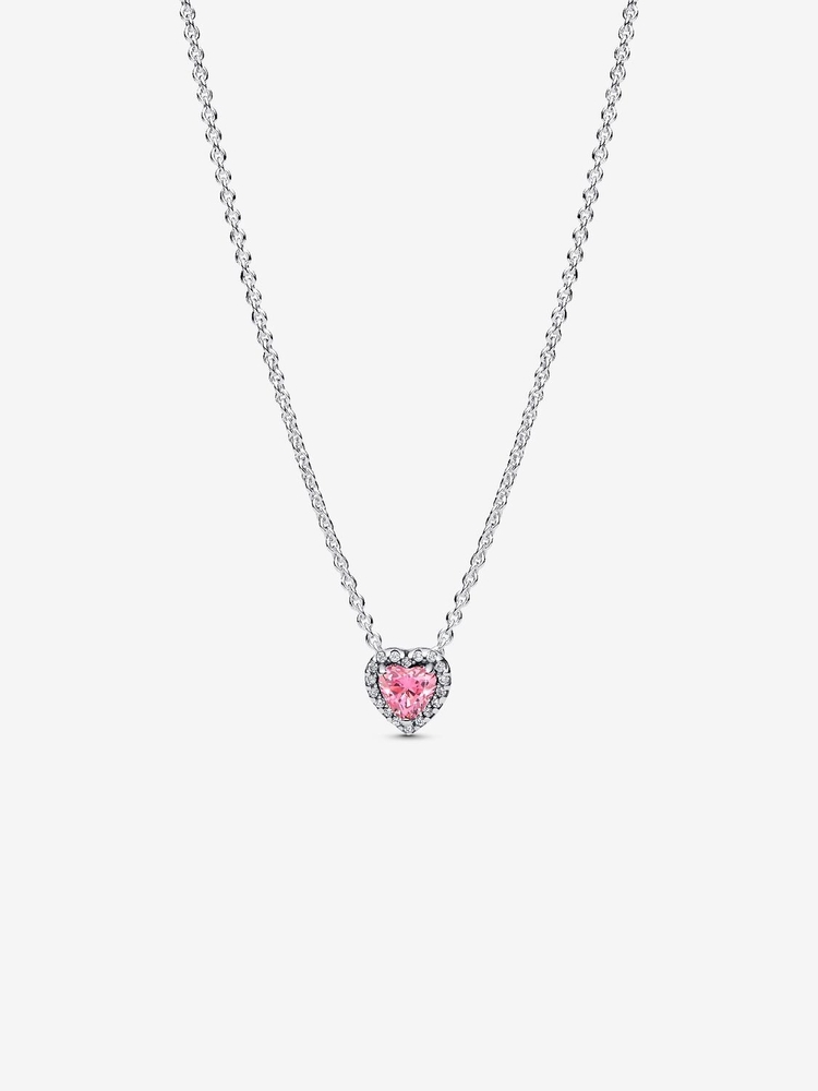 Collier coeur surélevé, argent, zircons incolores et rose - 398425C02-45 - Pandora