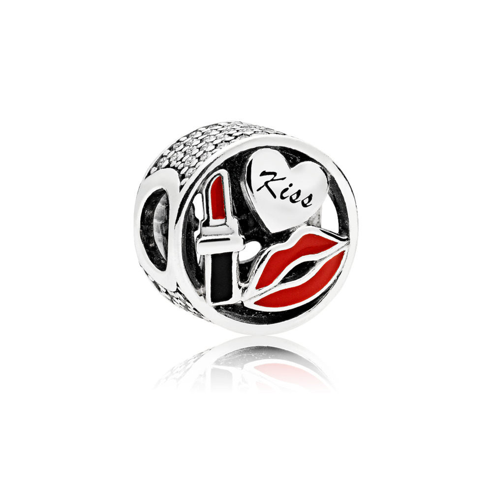 Bille baiser séduisant, argent, émail rouge et noir, zircons incolores