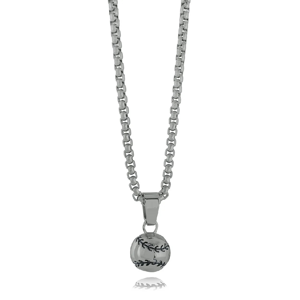 Pendentif balle de baseball, acier inoxydable noir