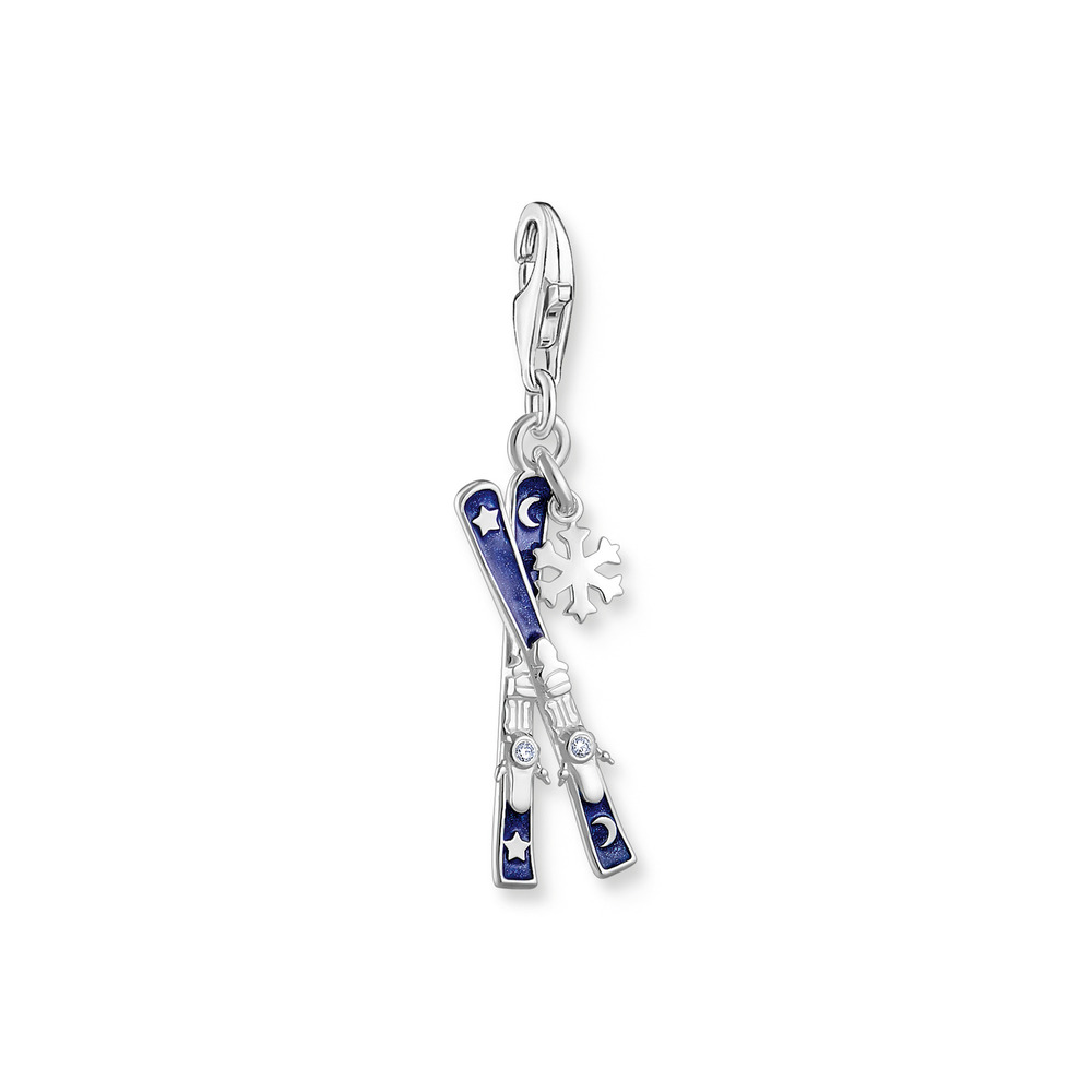 Charm skis, argent, émail bleu, zircons - 2059-041-32 - Thomas Sabo