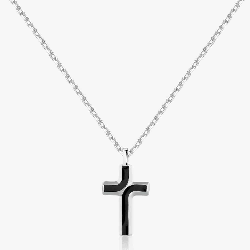 Pendentif croix et chaîne, acier inoxydable, émail noir - BBC07L - Brosway Italia