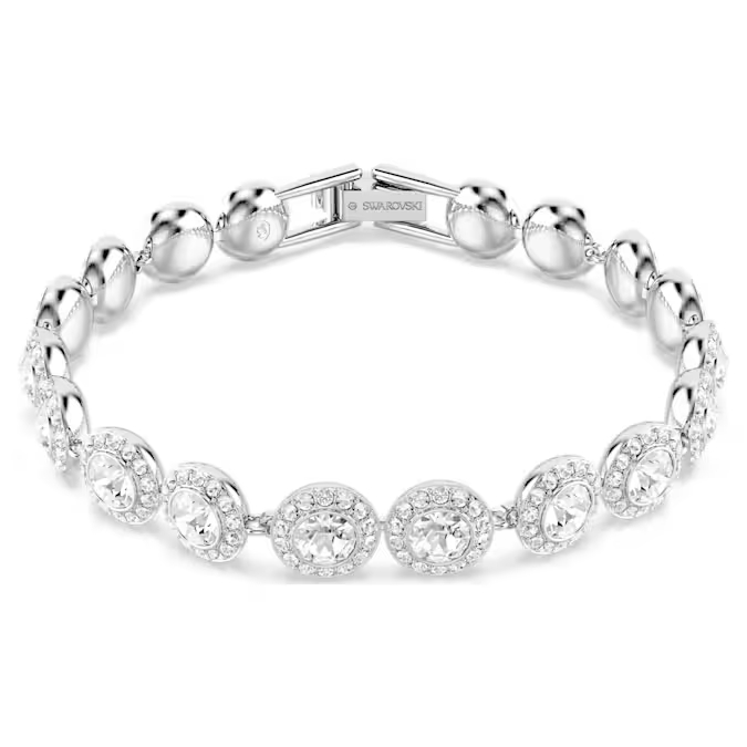 Bracelet tennis, métal rhodié, cristaux blancs