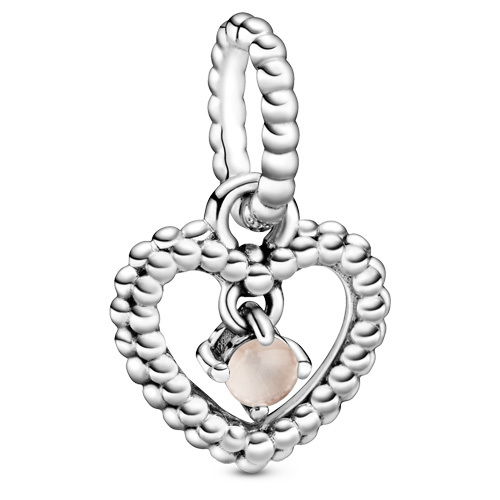 Bille coeur perlé, argetn, cristal rose brumeux - 798854C06 - Pandora