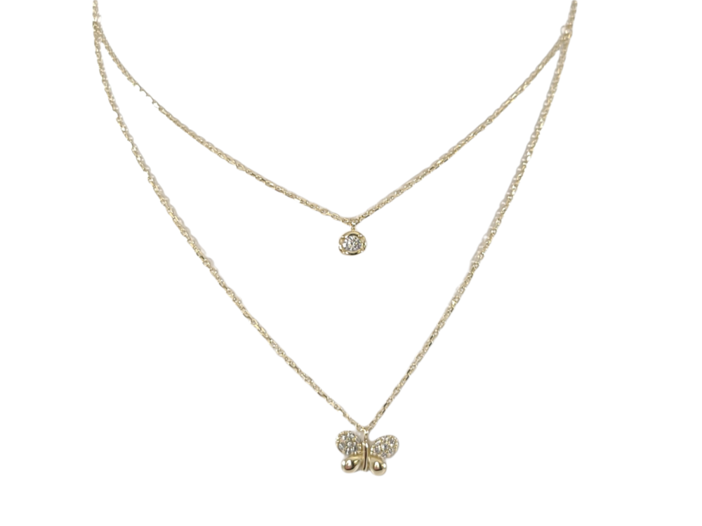 Collier papillon et solitaire or jaune, zircons - NDD11-0790J - Exclusivités