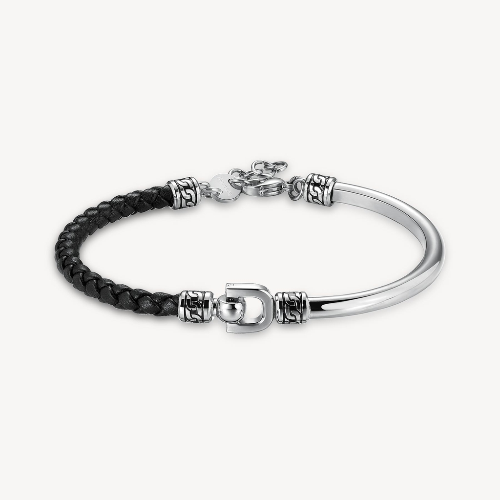 Bracelet acier inoxydable, cuir noir tressé - BKC14 - Brosway Italia