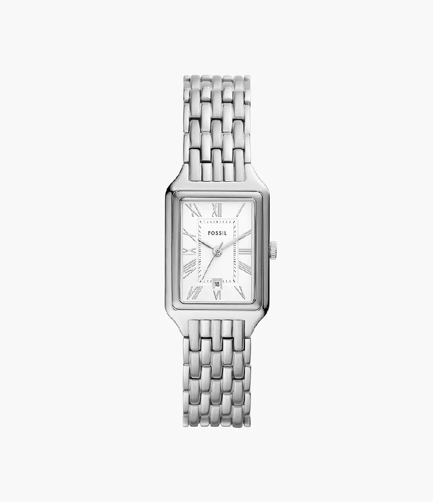 Montre rectangulaire, acier inoxydable, fond blanc - ES5221 - Fossil