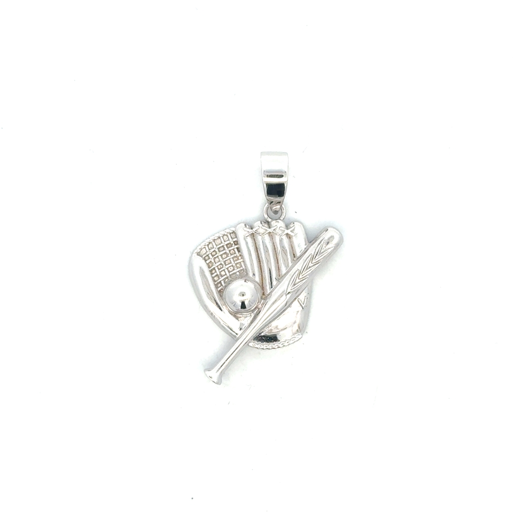 Pendentif gant et bâton de baseball, argent rhodié