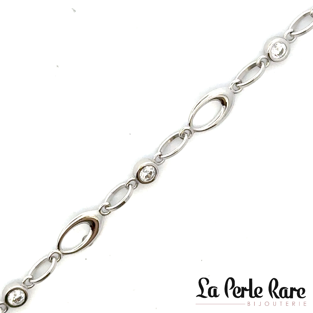 Bracelet or blanc 10 carats, zircons incolores - BDSHP01-3103-B - Exclusivités