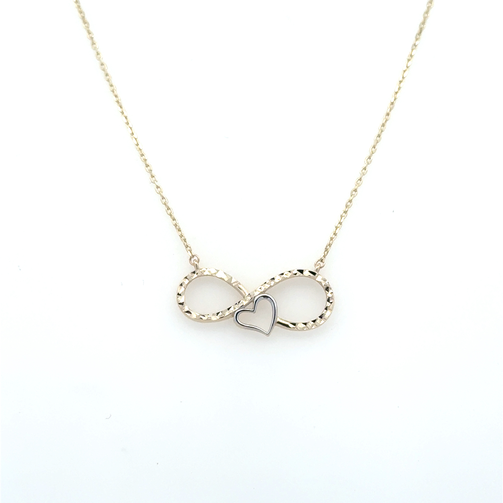 Collier infini et coeur, or 2 tons (jaune et blanc) 10 carats