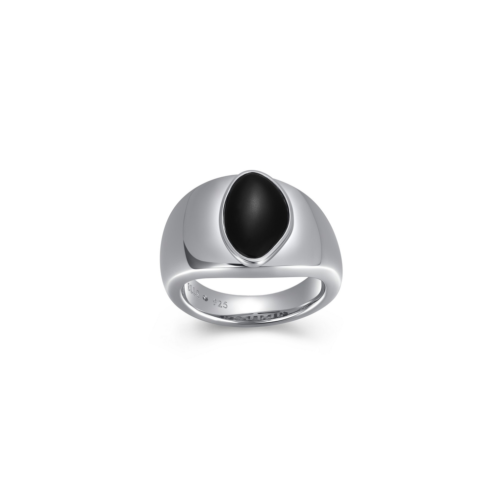 Bague argent rhodié, agate noire - R4LAGS27AC - Elle