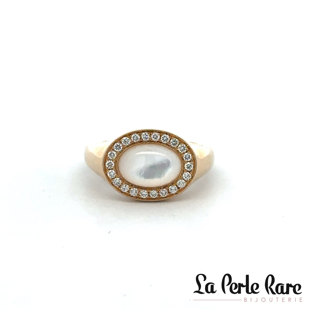 Bague or jaune 14 carats, nacre de perle, 24 points de diamant total - SC55025315 - Shy