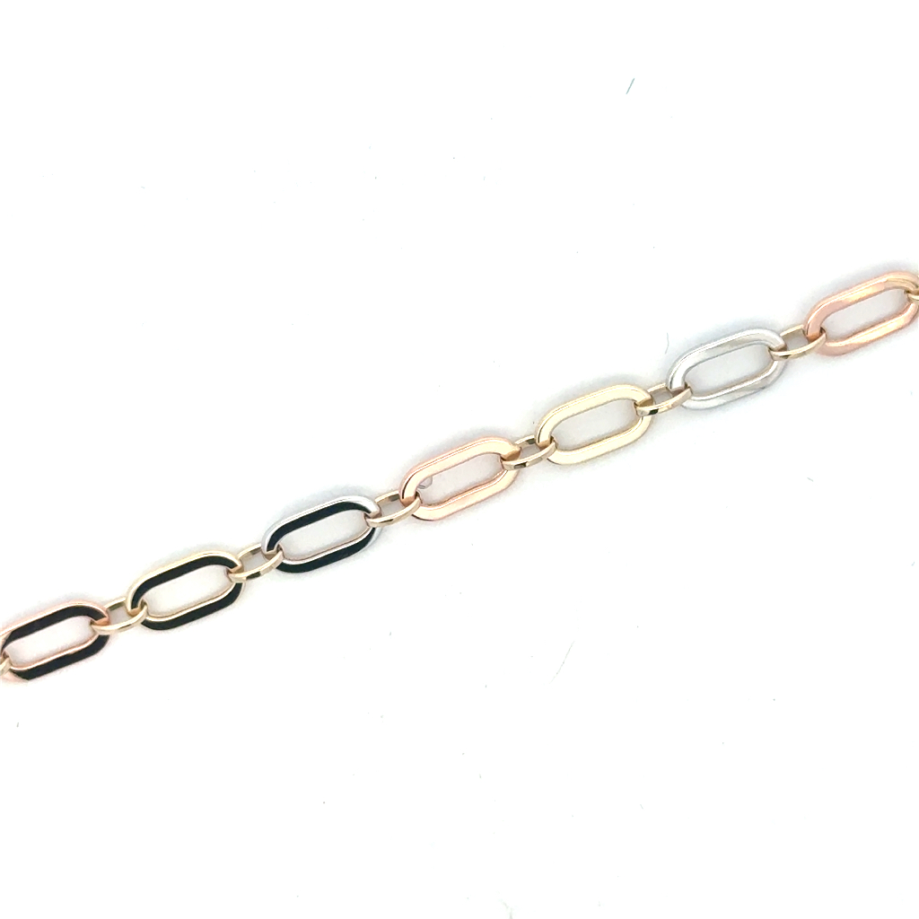 Bracelet, 10K three tone yellow, white and rose gold