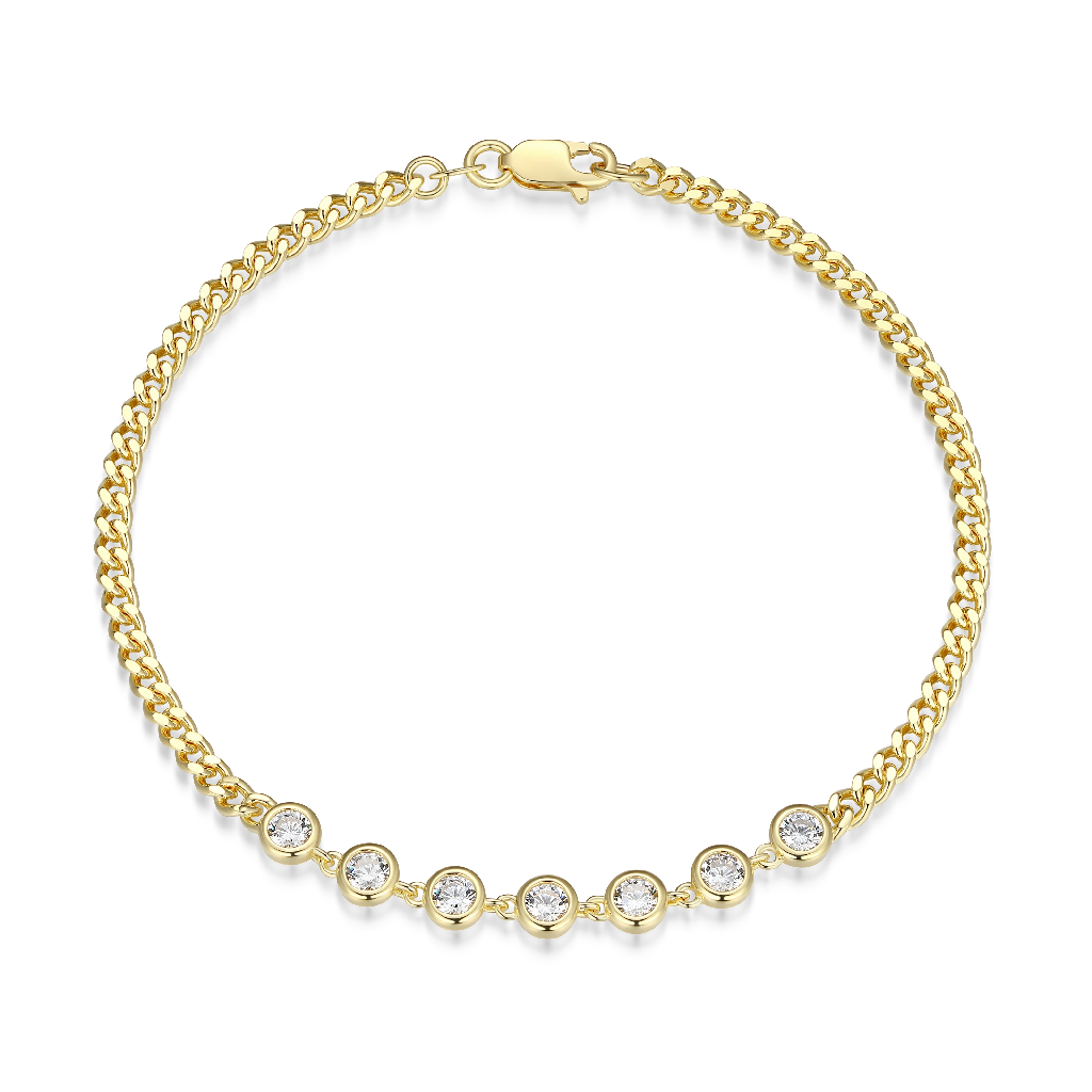 Bracelet argent finition or jaune 18 carats, zircons incolores