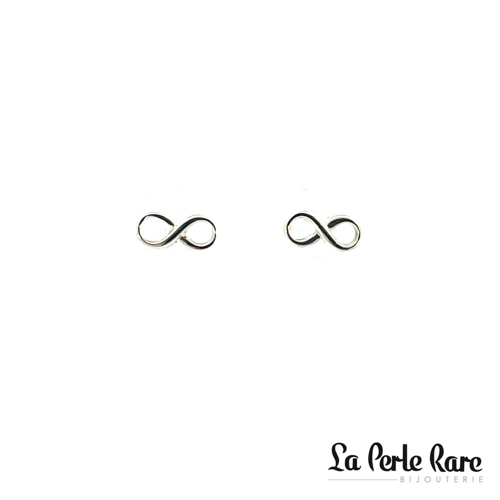 Boucles d'oreilles fixes symbole de l'infini, or blanc 10 carats - EMDD01-1847-B - Exclusivités