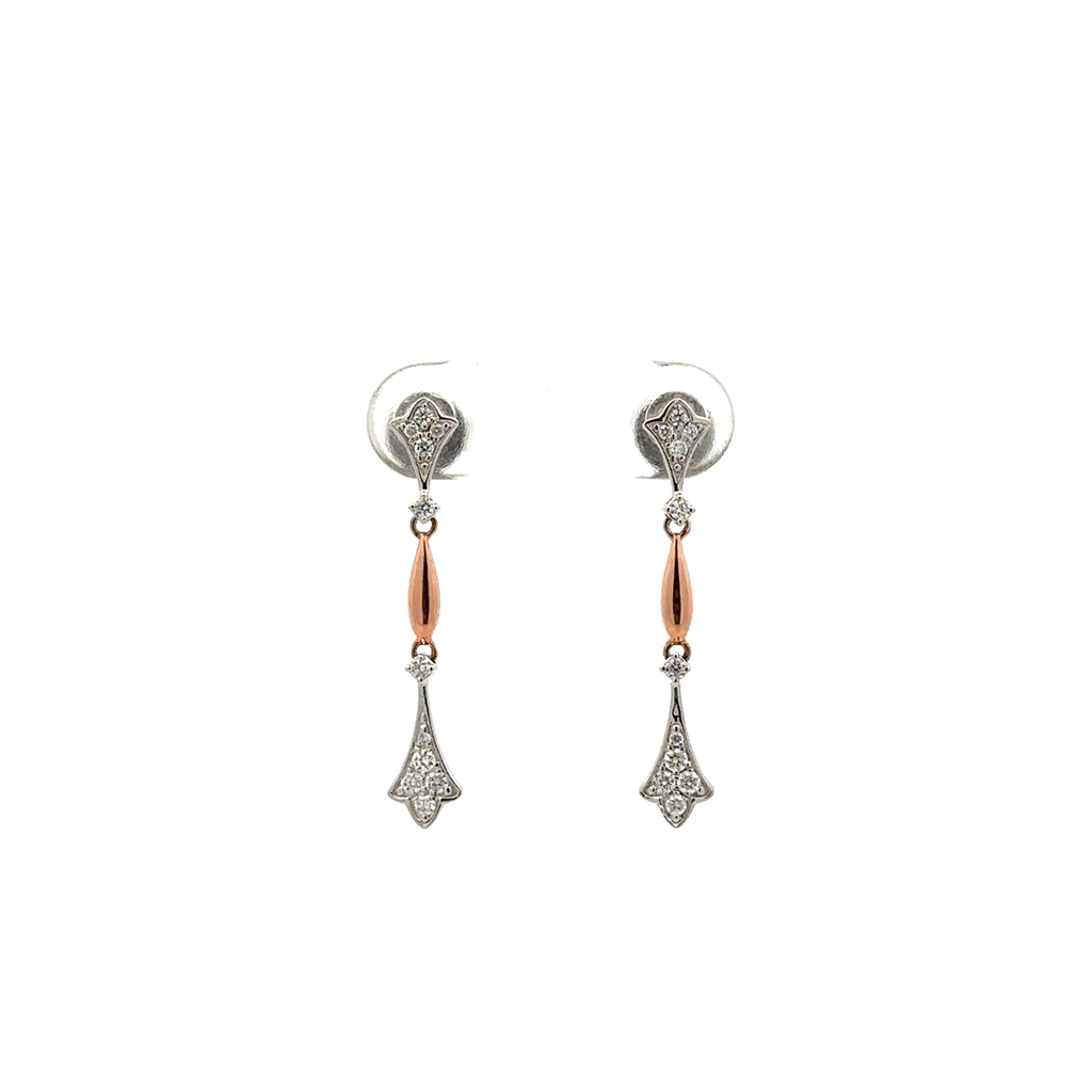 Boucles d'oreilles pendantes or 2 tons (blanc et rose) 14 carats, 20 points de diamant total - 24098626 - Exclusivités