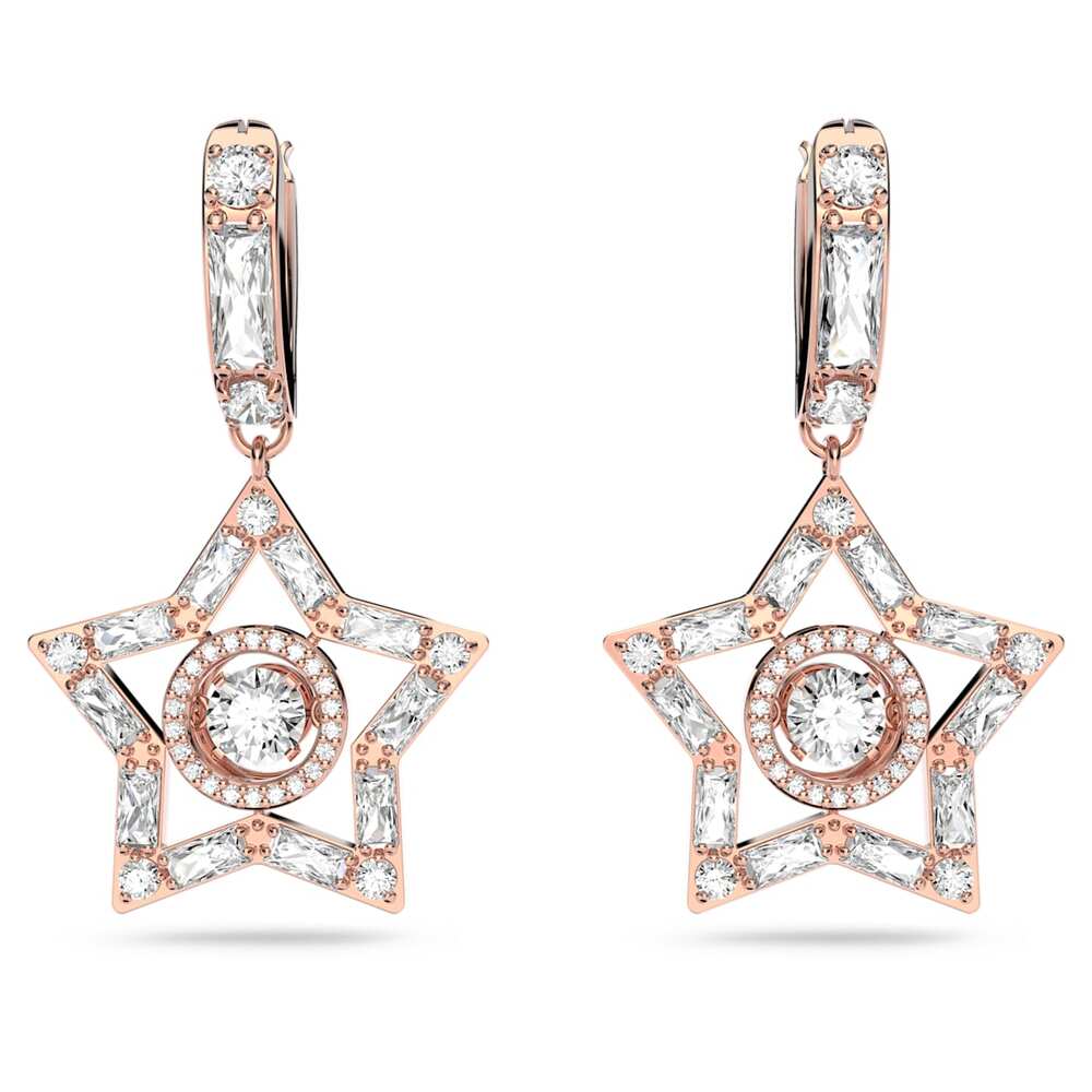 Bo pendantes étoiles, métal rosé, cristaux blancs - 5617769 - Swarovski