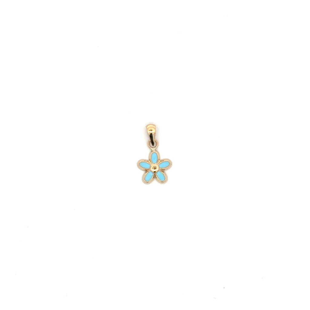 Pendentif fleur, or jaune 10 carats, émail bleu