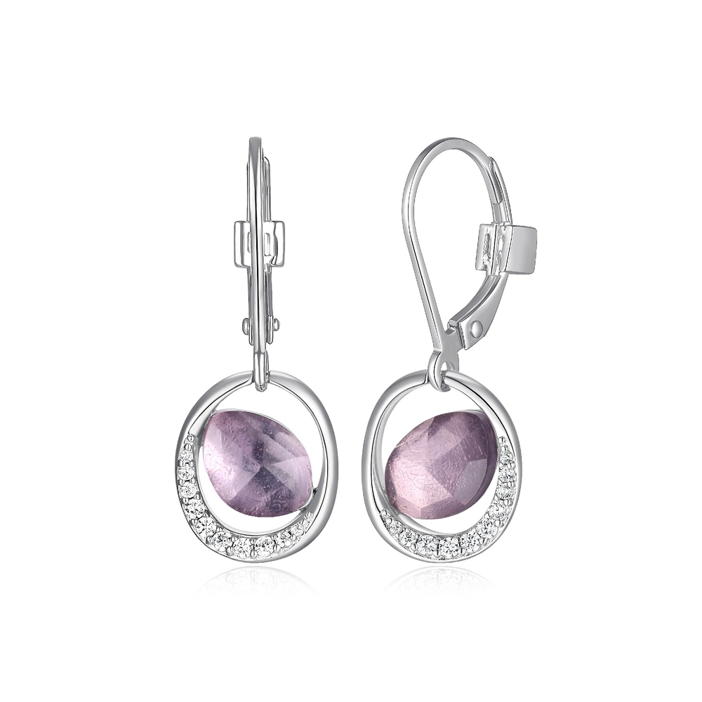 Boucles d'oreilles pendantes en argent rhodié avec améthystes et zircons - R2LCRMGV03 - Elle