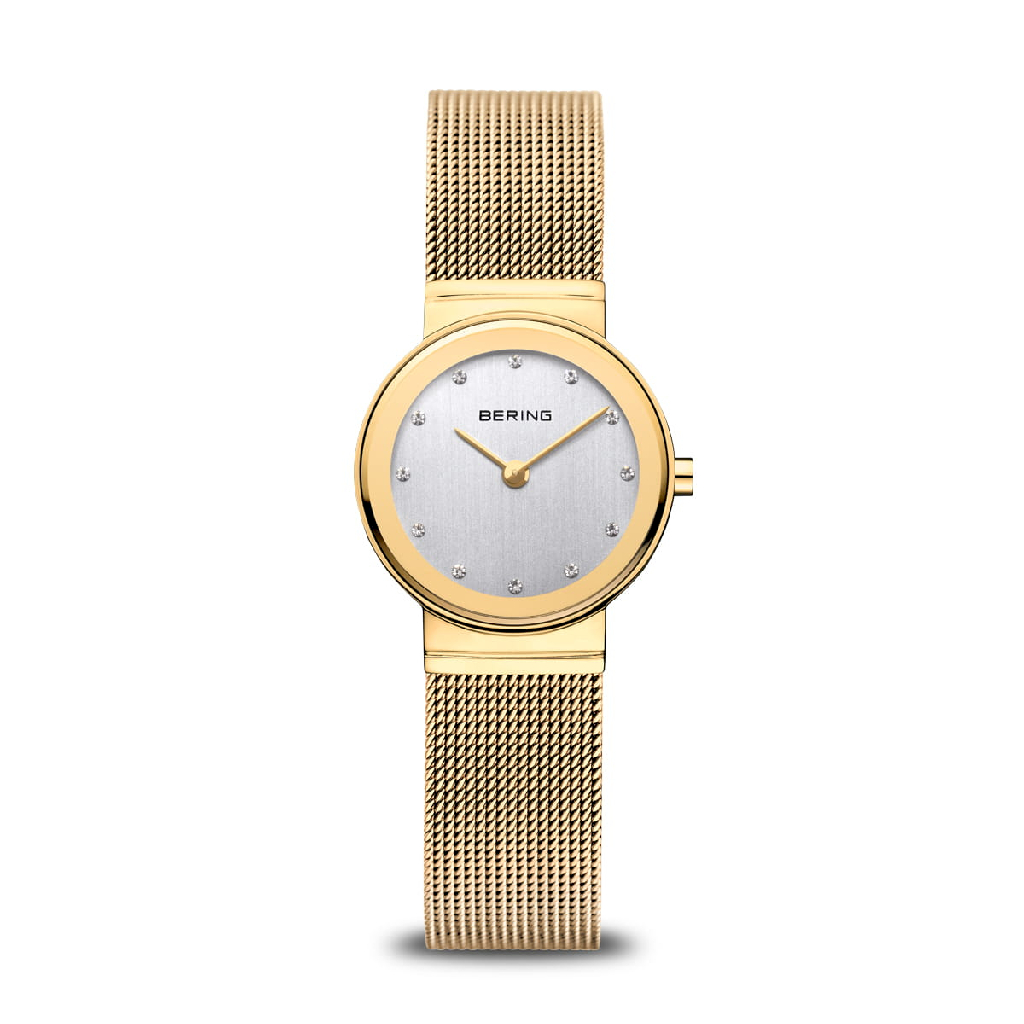 Montre acier inoxydable doré, zircons incolores