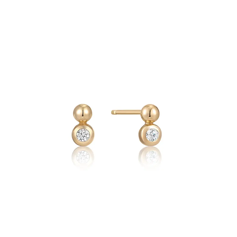 Boucles d'oreilles fixes en argent doré avec zircons - E045-01G-CZ - Ania Haie