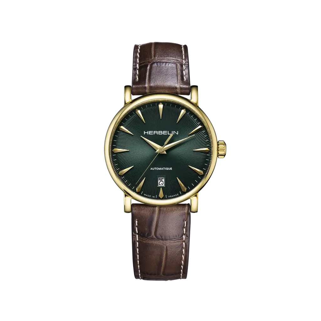 Montre automatique Inspiration acier doré et cuir brun