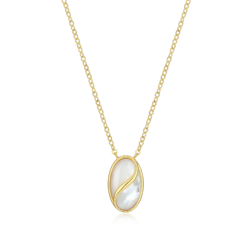 Collier argent finition or jaune, nacre de perle