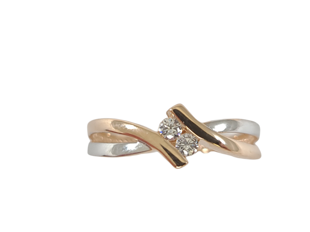 Bague or 2 tons (rose/blanc), zircons Bague or 2 tons (rose/blanc), zircons