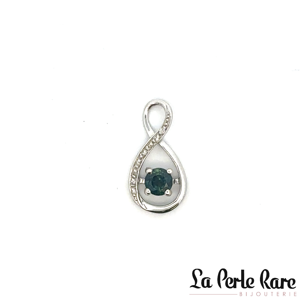 Pendentif or blanc 10 carats, saphir, 4 points de diamant total - SKP19331-S - Exclusivités