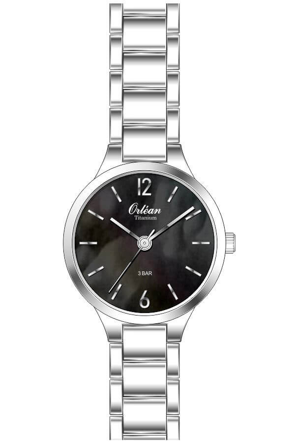 Montre titane, fond nacré noir - ME3634 - Orlean