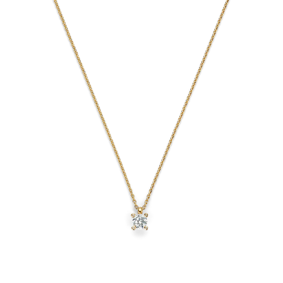 Pendentif solitaire, argent finition or jaune, zircon incolore