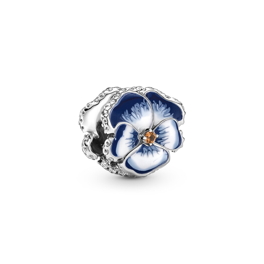 Bille pensée bleue, argent, émaux mixtes, cristaux orange, zircons - 790777C02 - Pandora