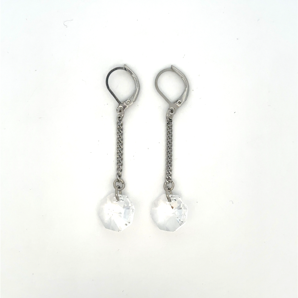 Boucles d'oreilles pendantes acier inoxydable, cristaux incolores - 171-ER8164 - Steelx