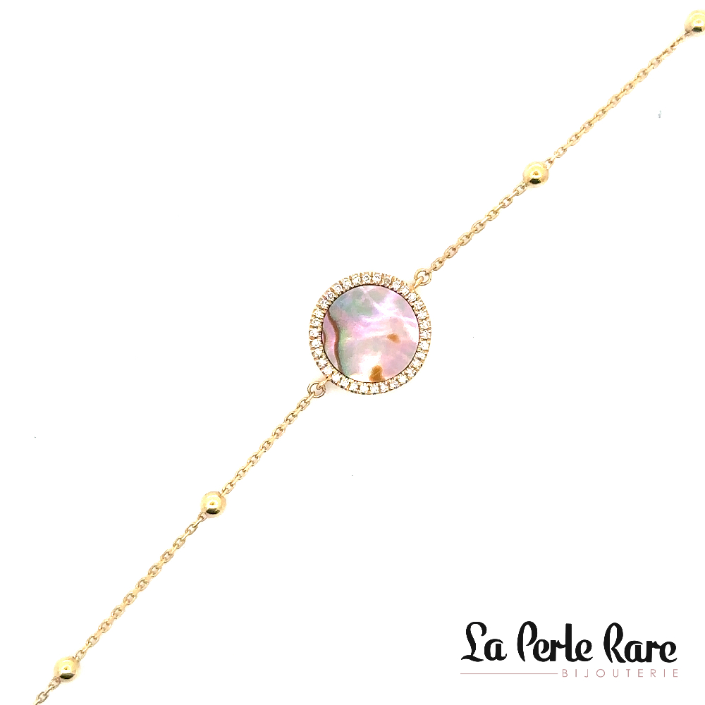 Bracelet or jaune 14 carats, nacre d'ormeau, 8 points de diamants total - 13986SBB4YXA1 - Exclusivités