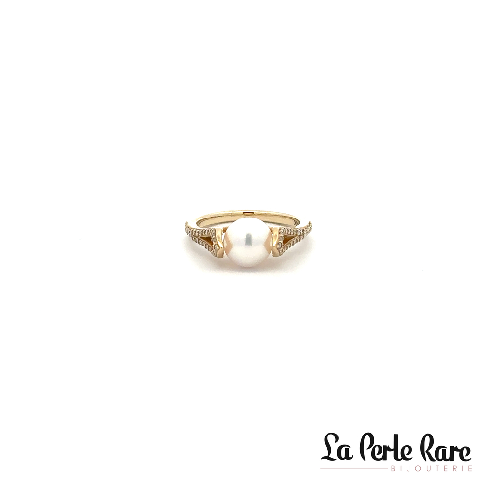 Bague or jaune, perle, 22 pts dia tot - DD8014YPEA - Corona