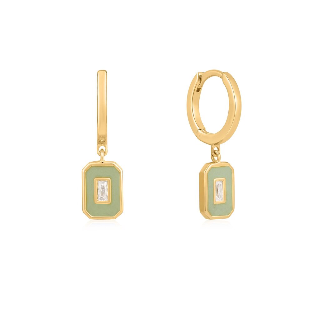 Anneaux argent doré, cz, vert