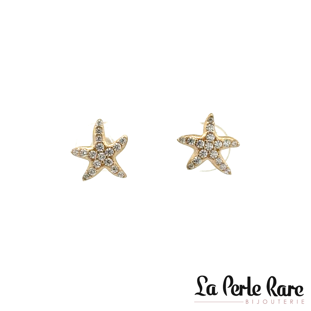 Boucles d'oreilles fixes étoiles de mer, or jaune 10 carats, zircons incolores - EDS01-3656-J - Exclusivités