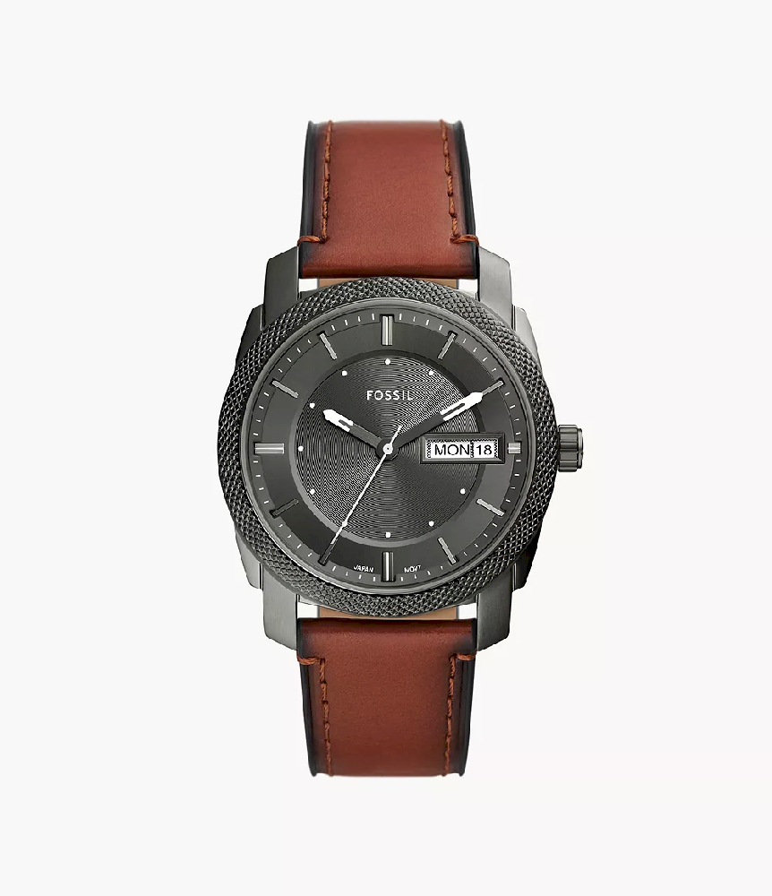 Montre cuir brun, acier inoxydable anthracite - FS5900 - Fossil