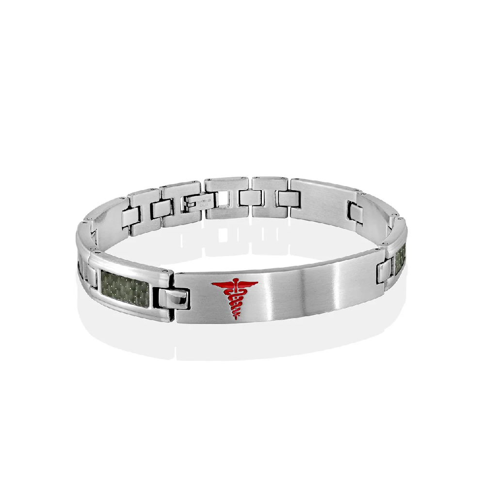 Bracelet médical, acier inoxydable 2 tons (blanc/rouge), fibre de carbone - SMAB5 - Italgem Steel