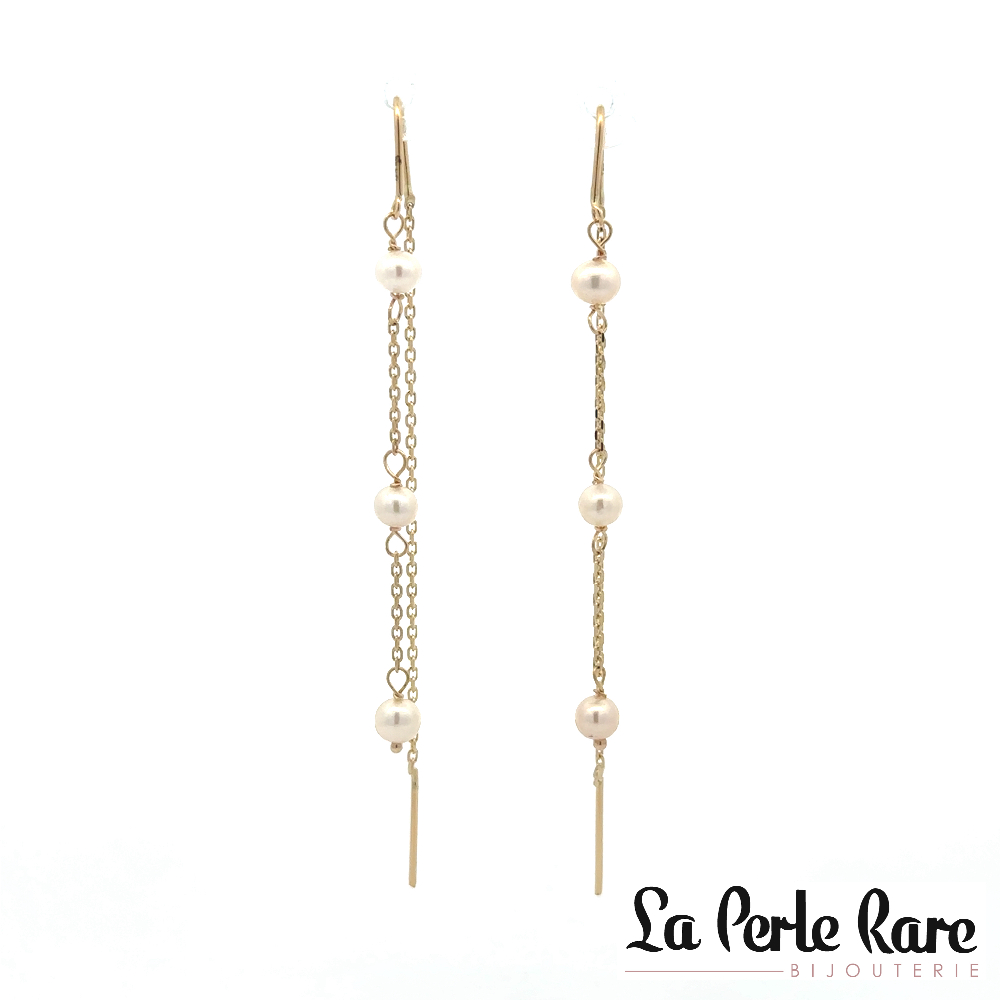 Boucles d'oreilles chaînettes or jaune 10 carats, perles d'eau douce - PT3678 - Pure Romance