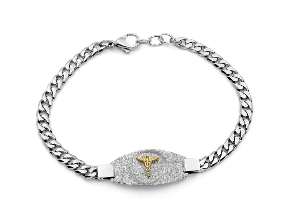 Bracelet médical gourmette, acier inoxydable 2 tons (blanc/jaune) - SMAB26-7.25 - Italgem Steel